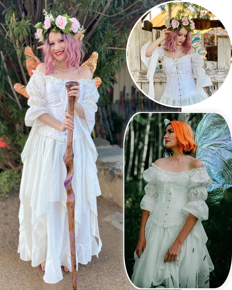 NSPSTT Victorian Dress Renaissance Costume Women Gothic Witch Dress Medieval Wedding Dress(S/M, White) - Image 5